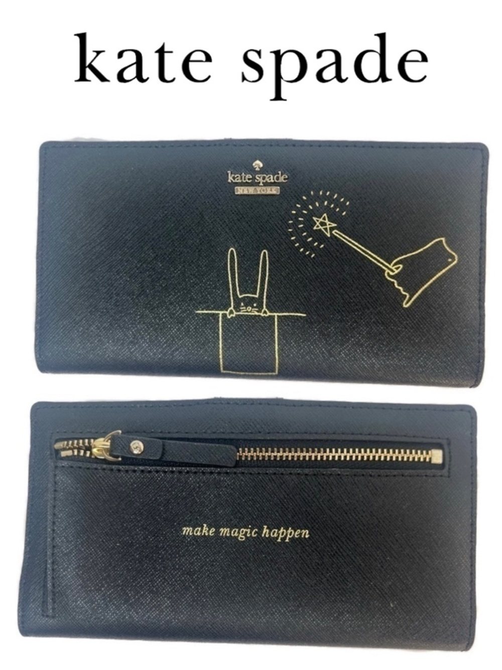 Kate Spade Make Magic Happen Rabbit Black Leather Rare Wallet